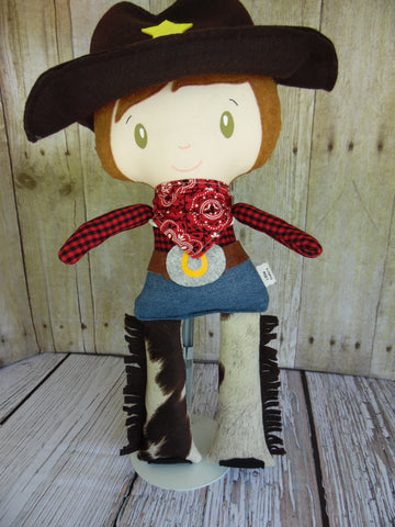 Cowboy, White, Red/Black Checked Shirt, Black Hat