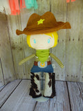 Cowboy, White, Olive Green/Cream Checked Shirt, Brown Hat