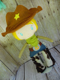 Cowboy, White, Olive Green/Cream Checked Shirt, Brown Hat