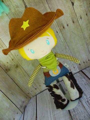Cowboy, White, Olive Green/Cream Checked Shirt, Brown Hat