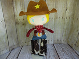 Cowboy, White, Red/Black Checked Shirt, Brown Hat