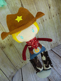 Cowboy, White, Red/Black Checked Shirt, Brown Hat