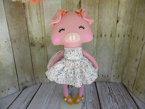 Pig, Pink, Girl, White Floral Print Dress