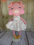 Pig, Pink, Girl, White Floral Print Dress