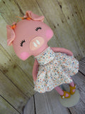 Pig, Pink, Girl, White Floral Print Dress
