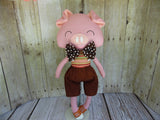 Pig, Pink, Boy, Brown/Pink Striped Body/Brown Shorts