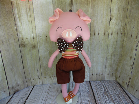 Pig, Pink, Boy, Brown/Pink Striped Body/Brown Shorts