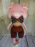 Pig, Pink, Boy, Brown/Pink Striped Body/Brown Shorts