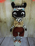 Zebra, Boy, Brown/Gray Stripes, Brown Shorts