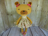 Bear, Girl, Tan Cream/Pink Floral Print
