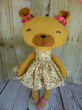 Bear, Girl, Tan Cream/Pink Floral Print