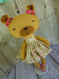 Bear, Girl, Tan Cream/Pink Floral Print