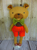 Bear, Tan, Boy Orange Shorts/Polka Dot