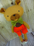 Bear, Tan, Boy Orange Shorts/Polka Dot