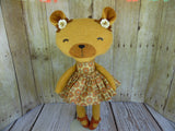 Bear, Girl, Tan - Tan Floral Print