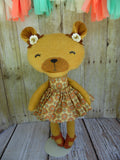 Bear, Girl, Tan - Tan Floral Print