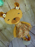 Bear, Girl, Tan - Tan Floral Print