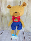 Bear, Tan, Boy Blue Shorts - Red/Blue/Green Striped
