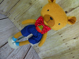 Bear, Tan, Boy Blue Shorts - Red/Blue/Green Striped