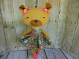 Bear, Girl, Tan - Brown Floral Print