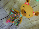 Bear, Girl, Tan - Brown Floral Print
