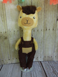 Llama, Boy, Orange, Brown Dungarees