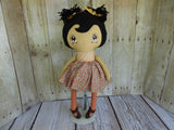 Ponytail Girl Doll, Tan, Black Hair, Beige/Mauve Floral Print