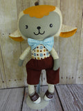 Lamb, Boy, White/Gold; Brown-Blue Polka Dot with Brown Shorts