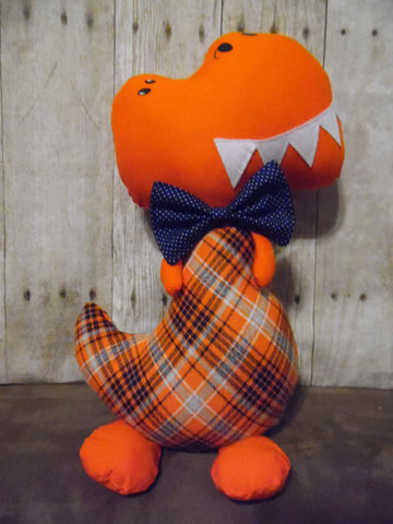 Dinosaur, Boy, T-Rex, Orange with Orange/Blue Plaid