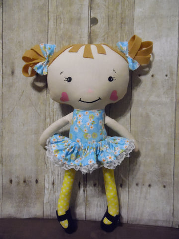 Raggedy Anne, White, Blue/Yellow Floral Print