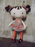 Raggedy Anne, White, Orange/Blue/Pink Floral Print