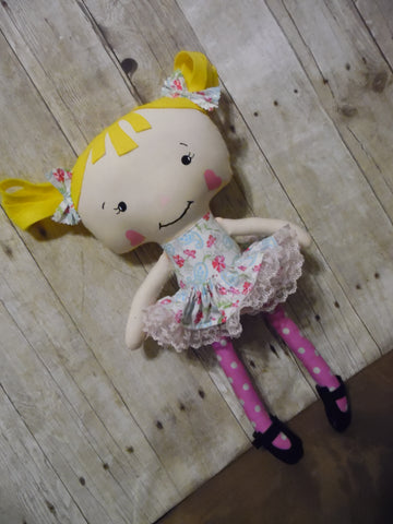 Raggedy Anne, White, Blue/Pink Floral Print