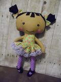 Raggedy Anne, Tan, Green/Purple Floral Print