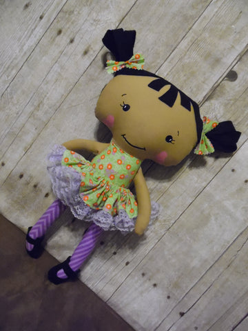 Raggedy Anne, Tan, Green/Purple Floral Print