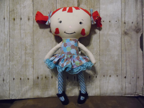 Raggedy Anne, White, Blue Floral Print
