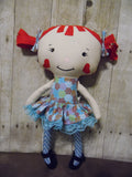 Raggedy Anne, White, Blue Floral Print