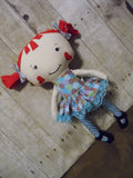 Raggedy Anne, White, Blue Floral Print