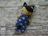 Wee Baby Girl Doll, Tan, Blue Overalls with Birdies