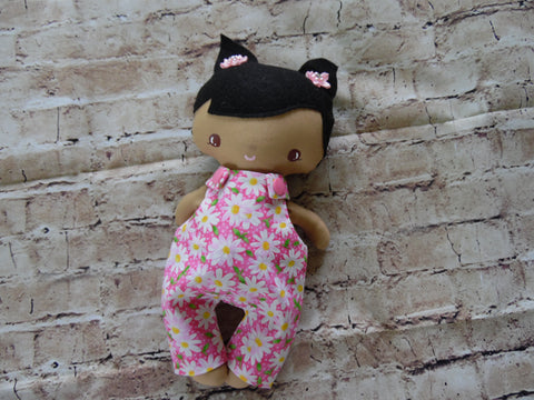 Wee Baby Girl Doll, Tan, Pink Daisy Overalls