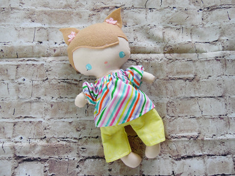 Wee Baby Girl Doll, White, Yellow Shorts Striped Top
