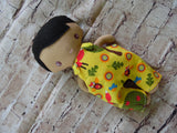 Wee Baby Boy Doll, Tan, Yellow Print Overalls