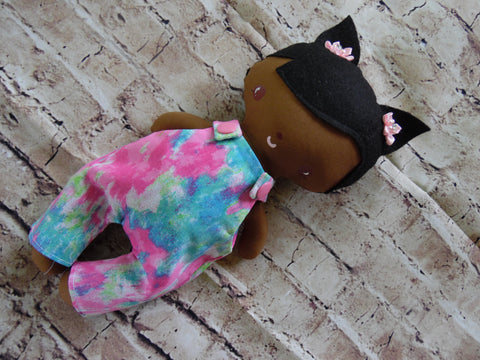 Wee Baby Girl Doll, Dark, Pink/Blue Overalls