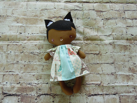 Wee Baby Girl Doll, Dark, White/Blue Paris Dress