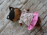 Wee Baby Girl Doll, Dark, Pink Skirt Monkey Print Top