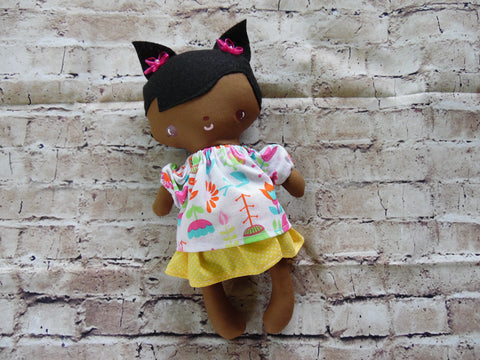Wee Baby Girl Doll, Dark, Yellow Skirt Floral Top