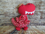 Dinosaur, Girl, T-Rex, Red Polka Dot with Daisies