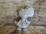 Dinosaur, Girl, T-Rex, Gray Polka Dot with Floral Print