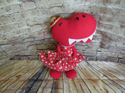 Dinosaur, Girl, T-Rex, Red Polka Dot with Daisies