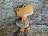 Dinosaur, Girl, T-Rex, Orange Polka Dot with Orange/Turquoise Paisley