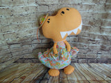 Dinosaur, Girl, T-Rex, Orange Polka Dot with Orange/Turquoise Paisley